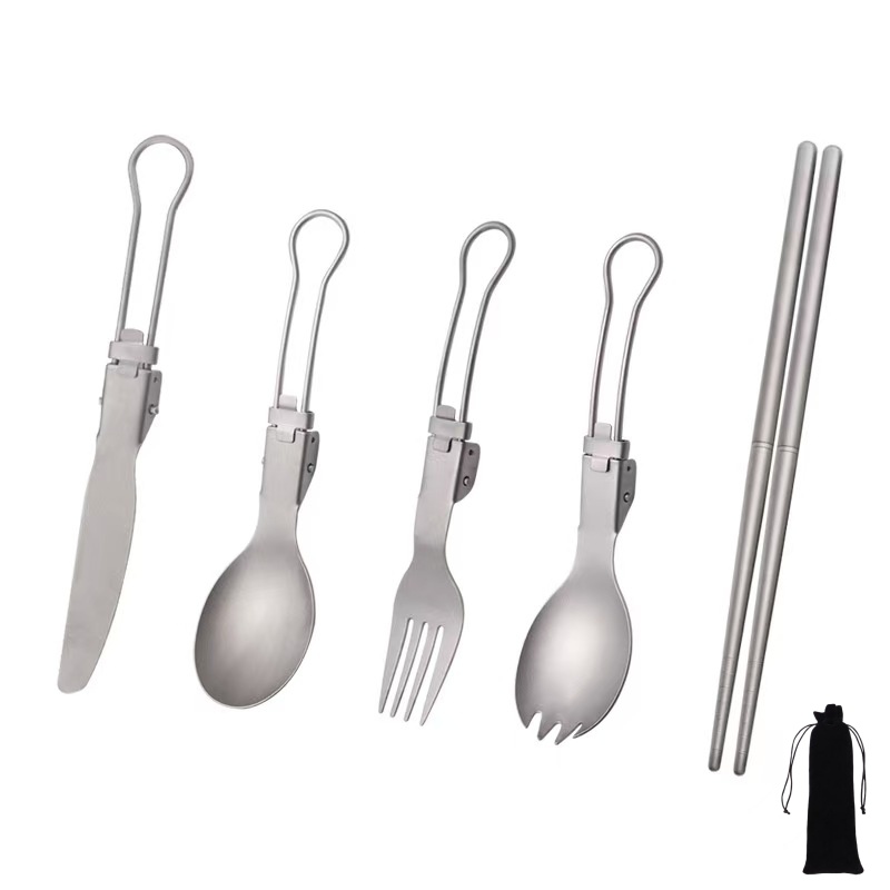 Camping Cooking System - Juego de Cubiertos Plegables de Titanio