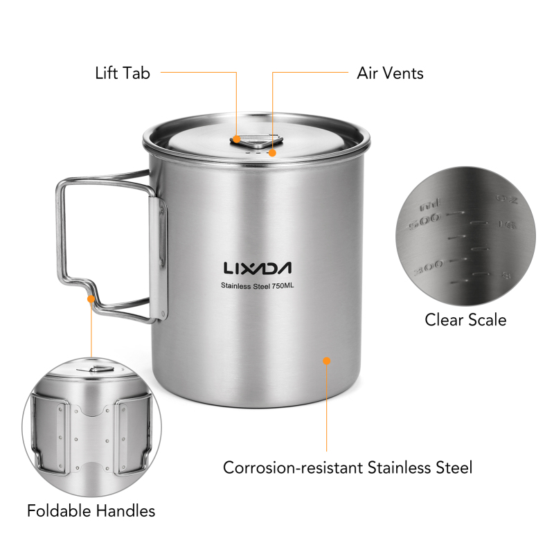 Lixada-taza de agua de acero i - Camping Cooking Mug reseña y precio